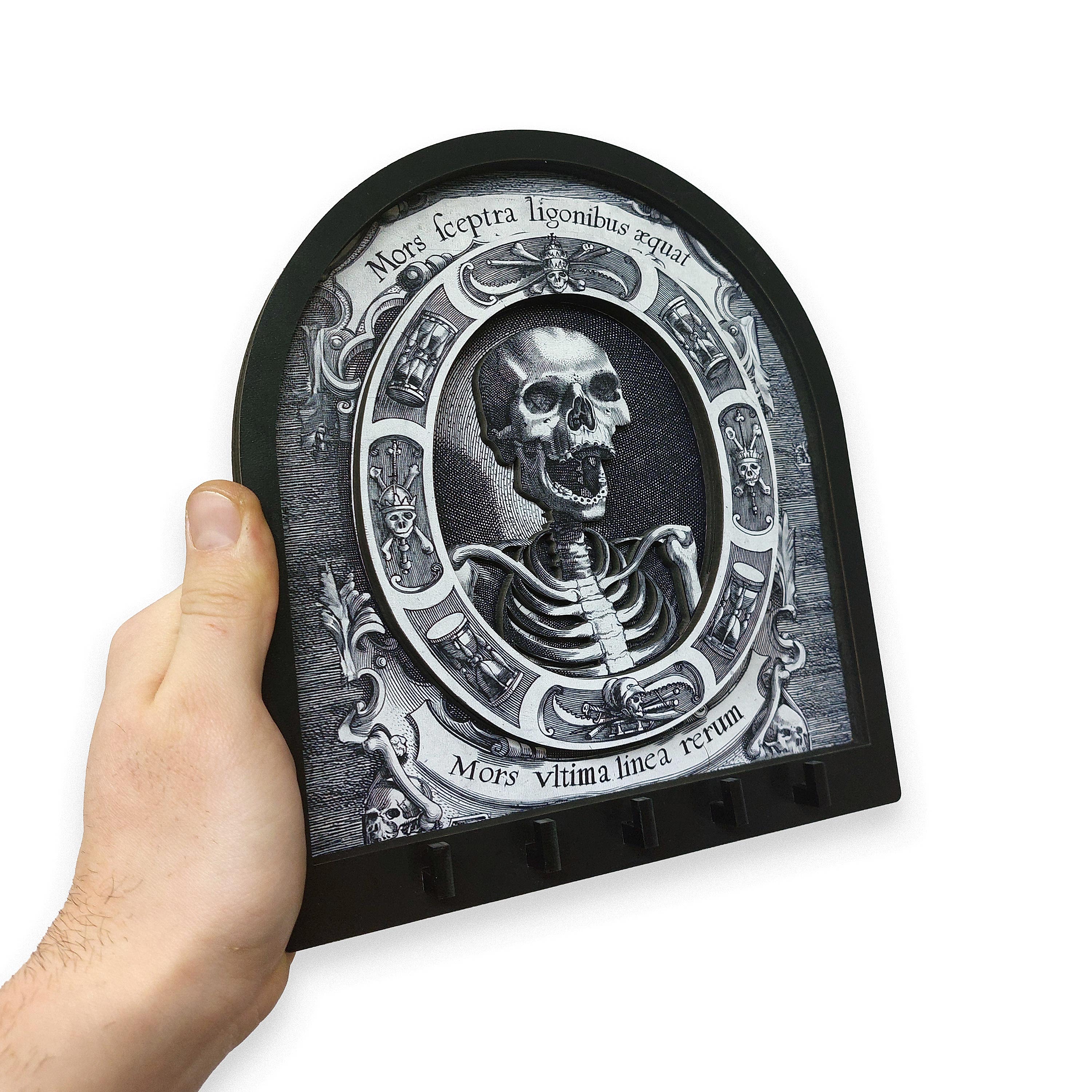 CajuArt Memento Mori Gotik İskelet Temalı Boyutlu Anahtar Askılık Duvar Dekor