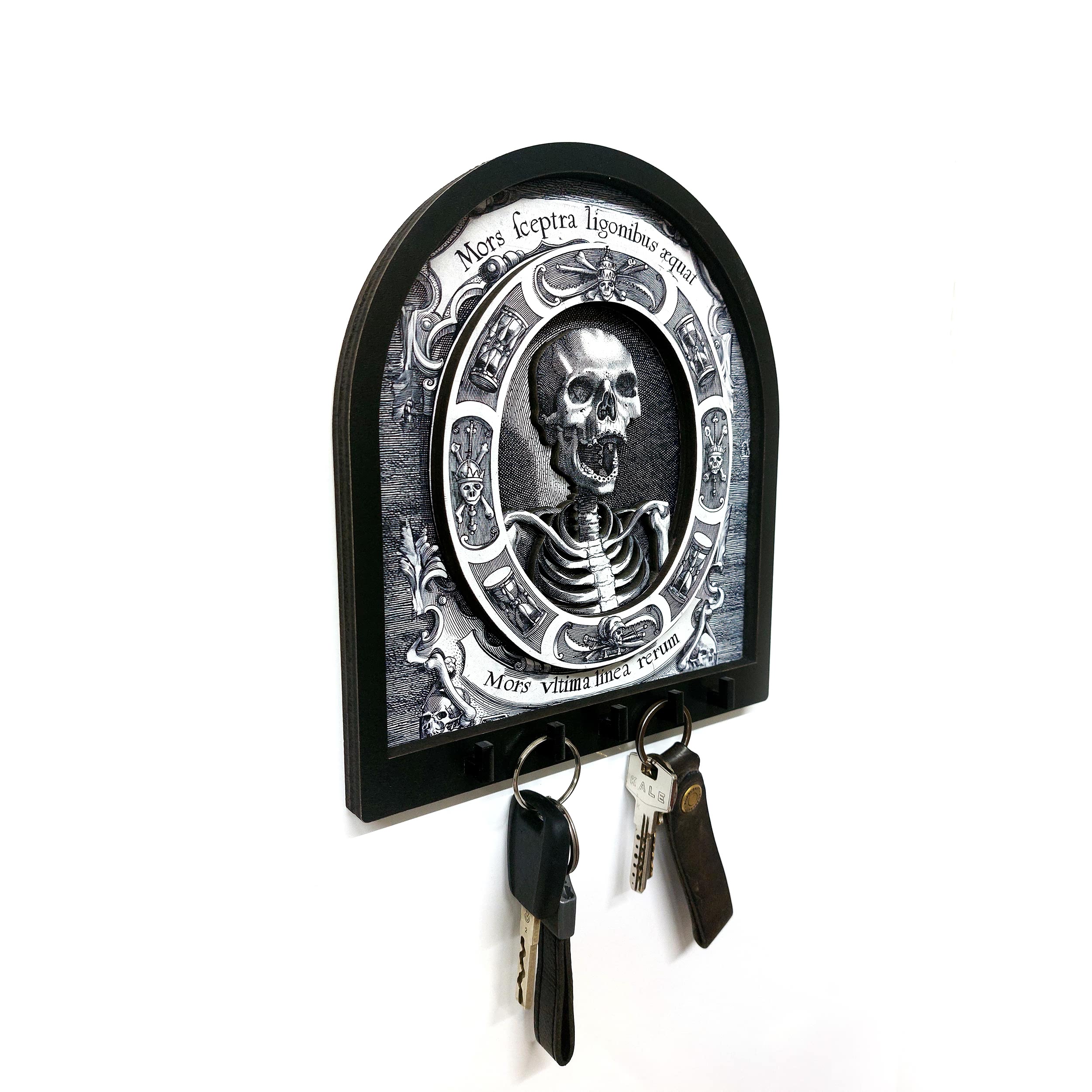 CajuArt Memento Mori Gotik İskelet Temalı Boyutlu Anahtar Askılık Duvar Dekor