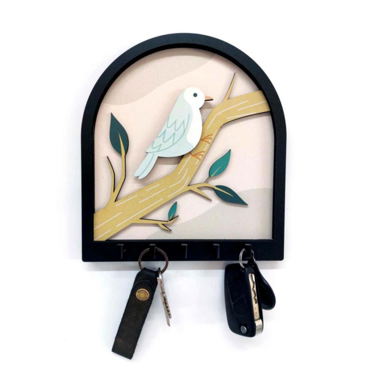 Ağaç Dalında Kuş Katmanlı Tasarım Duvar Askılık Anahtarlık Duvar Dekoru