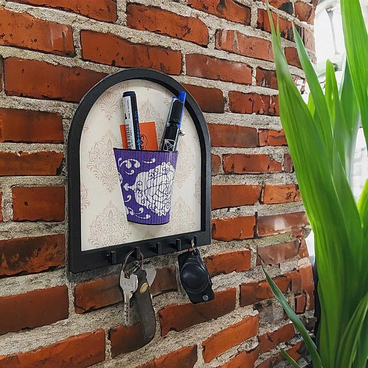 CajuArt Ahşap Motifli Saksı Şeklinde Duvar Askısı Kalemlik Organizer Duvar Dekoru