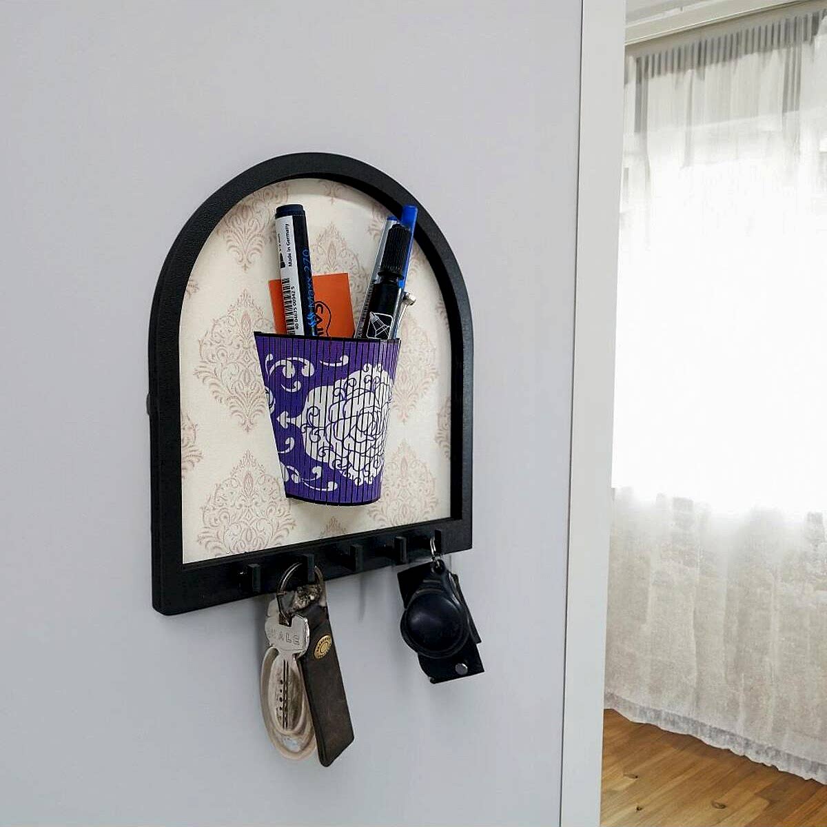 CajuArt Ahşap Motifli Saksı Şeklinde Duvar Askısı Kalemlik Organizer Duvar Dekoru