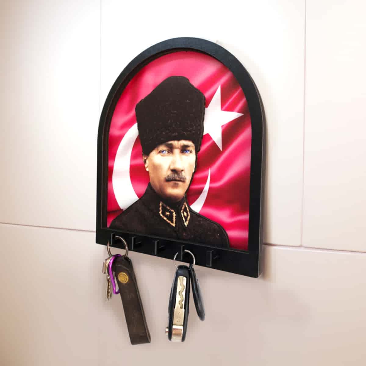 CajuArt Boyutlu Kabartma Tasarım Atatürk Bayrak Tema Anahtarlık Duvar Askılık Dekor