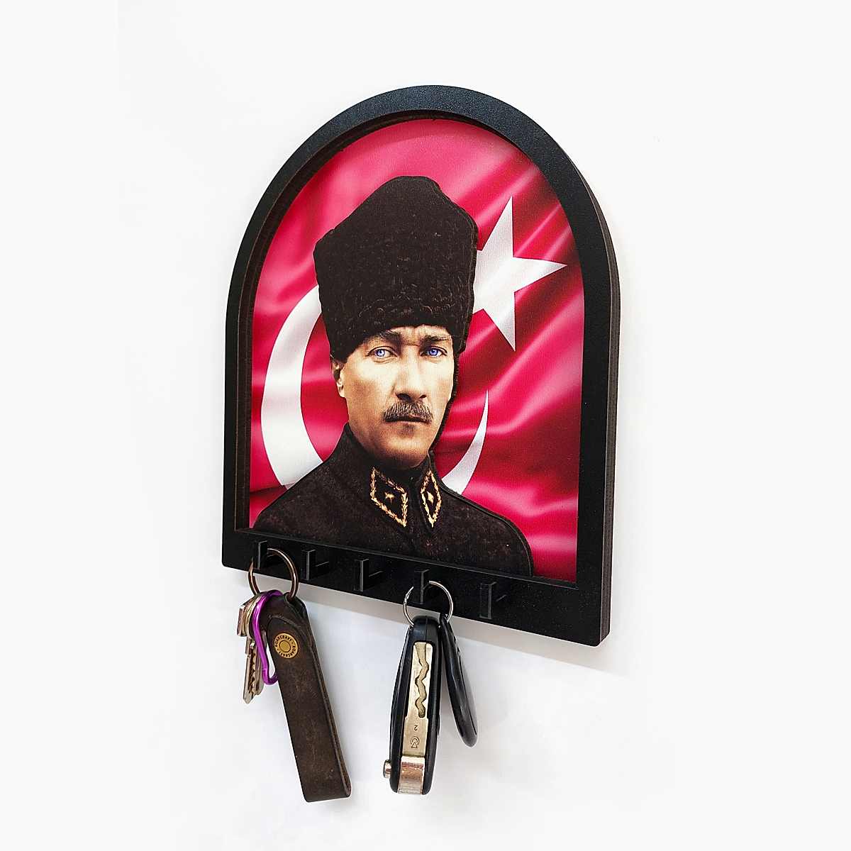 CajuArt Boyutlu Kabartma Tasarım Atatürk Bayrak Tema Anahtarlık Duvar Askılık Dekor