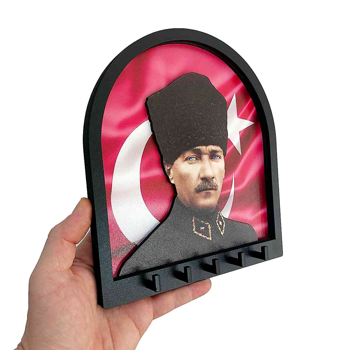 CajuArt Boyutlu Kabartma Tasarım Atatürk Bayrak Tema Anahtarlık Duvar Askılık Dekor