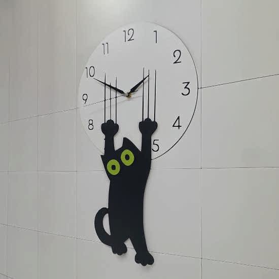 Ahşap Tasarım Saati Tırmalayan Kedi Duvar Saati