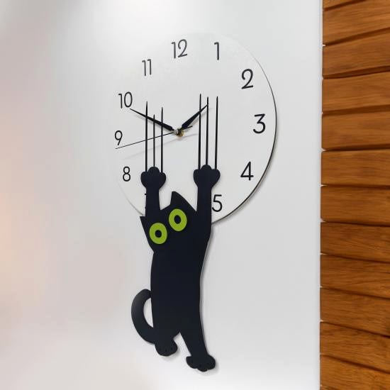 Ahşap Tasarım Saati Tırmalayan Kedi Duvar Saati