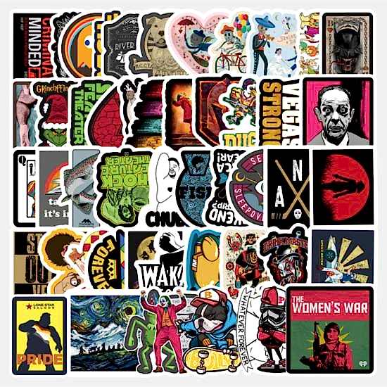 50 Adet Tekrarsız Film Karışık Retro Pvc Sticker Süs 012
