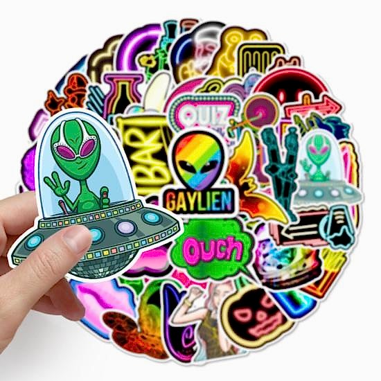50 Adet Tekrarsız Neon Tarz Kalite Pvc Sticker Süs 010