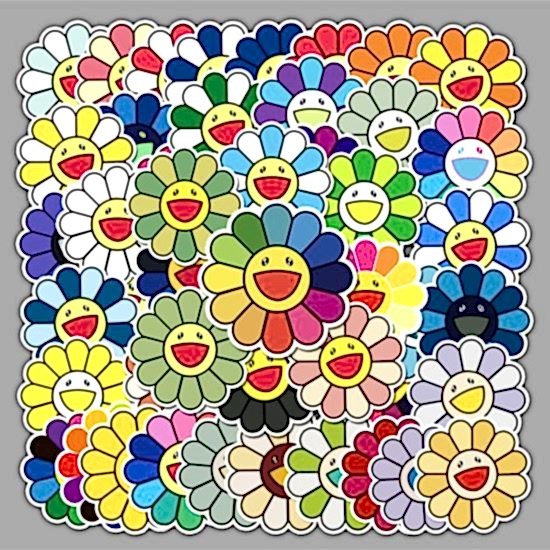 50 Adet Tekrarsız Renkli Çiçekler Kalite Pvc Sticker 02