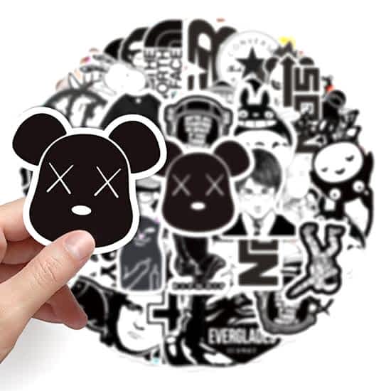 50 Adet Tekrarsız Siyah Beyaz Tarz Karışık Pvc Sticker 013