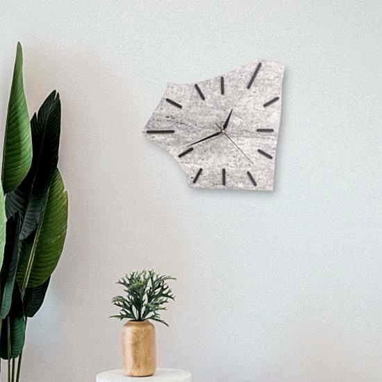 Asimetrik Şekil Mermer Desenli Modern Ahşap Duvar Saat