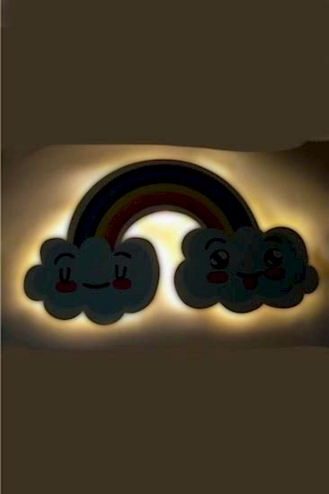 Çocuk Odası Bebek Odası Led Işıklı Gökkuşağı Baskılı Mdf Duvar Süsü