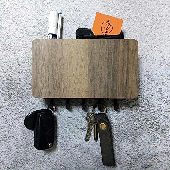 Dekoratif Ahşap Desenli Bölmeli Anahtarlık Duvar Askısı Dekor