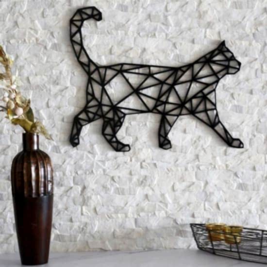 Dekoratif Geometrik Desen Büyük Kedi Duvar Süs
