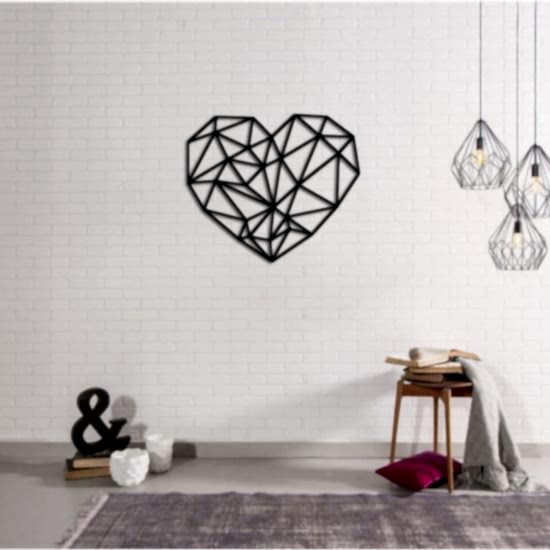 Dekoratif Geometrik Şekil Kalp Ahşap Duvar Modern Tablo