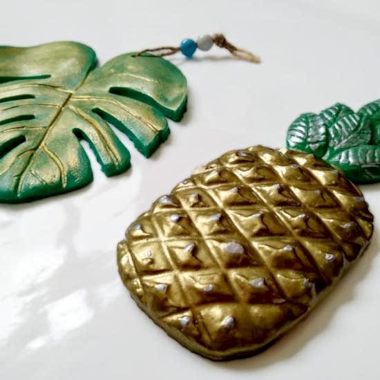 Dekoratif İkili Ananas ve Yaprak Duvar Süsü İkili Set Ev Dekoru