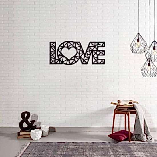 Dekoratif Modern Siyah Büyük Ahşap Love Yazısı Tablo Aşk