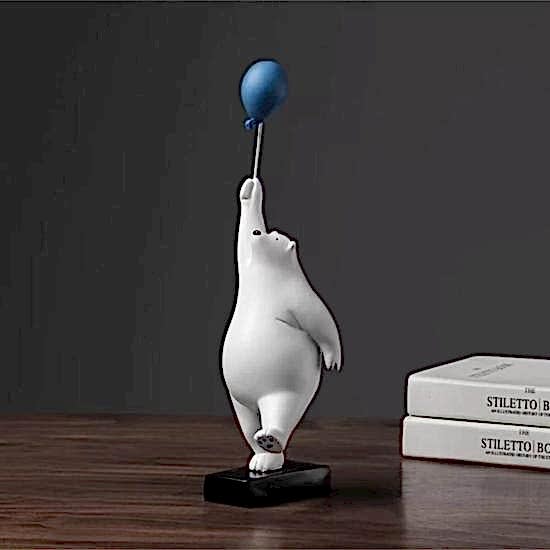 Dekoratif Sevimli Beyaz Balon Tutan Ayı Modern Biblo Süs