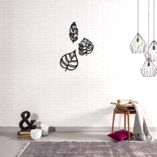 Dekoratif Üçlü Ahşap Yaprak Modern Duvar Süsü Ahşap Tablo