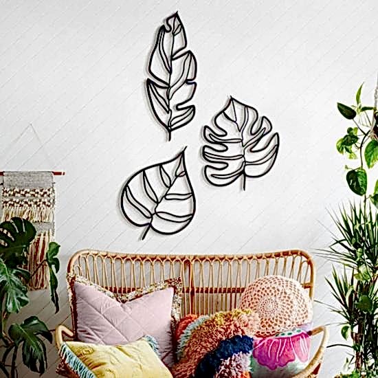 Dekoratif Üçlü Ahşap Yaprak Modern Duvar Süsü Ahşap Tablo