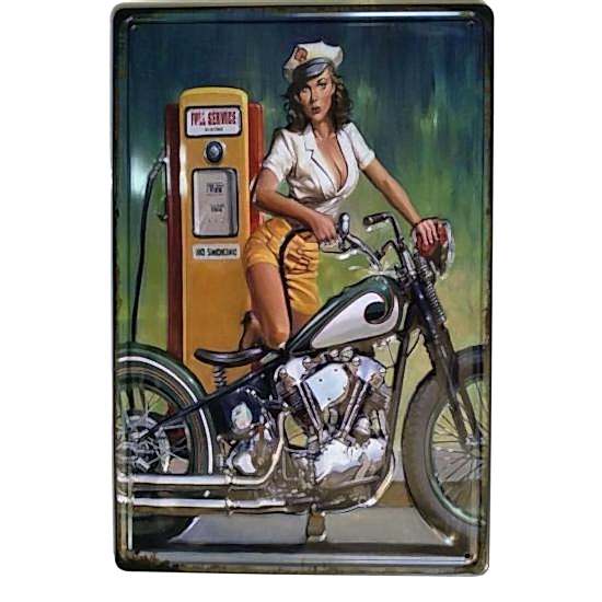 CajuArt Motorcu Kız Temalı 20x30 Metal Plaka Tablo