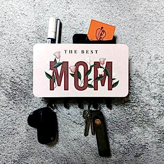 The Best Mom Anne Çiçek Resimli Bölmeli Anahtarlık Askılık Duvar Dekoru