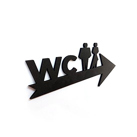 Siyah Ahşap Ok Üzeri Erkek Kadın WC Tuvalet