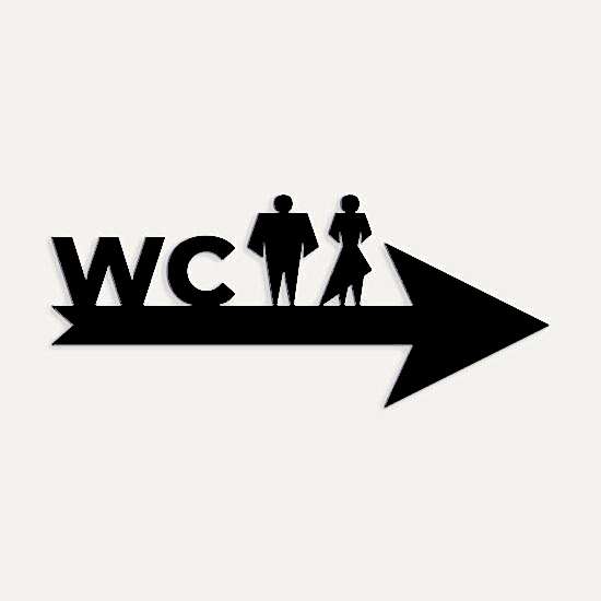 Siyah Ahşap Ok Üzeri Erkek Kadın WC Tuvalet