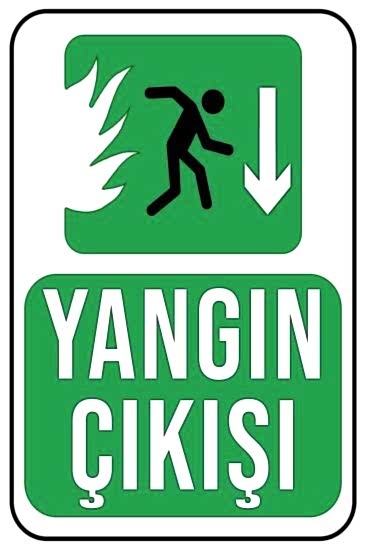 Yangın Çıkışı Aşağı Ok 20x30 cm Ahşap Uyarı