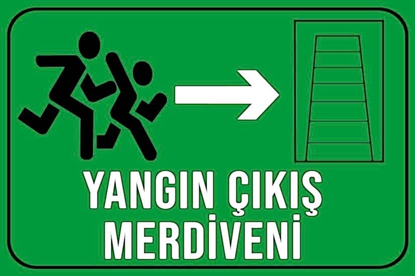 Yangın Merdiveni Yan Ok 20x30 cm Ahşap Uyarı
