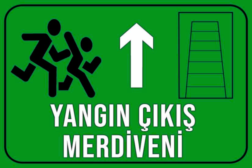 Yangın Merdiveni Yukarı Ok 20x30 cm Ahşap Uyarı